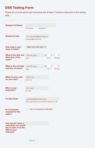 DSS Testing Form Template