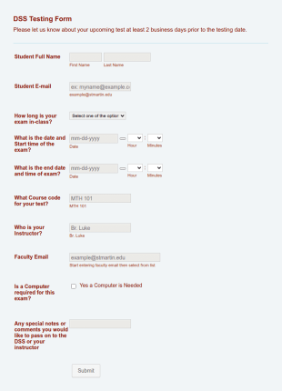 DSS Testing Form Template