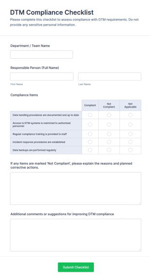DTM Compliance Checklist Form Template