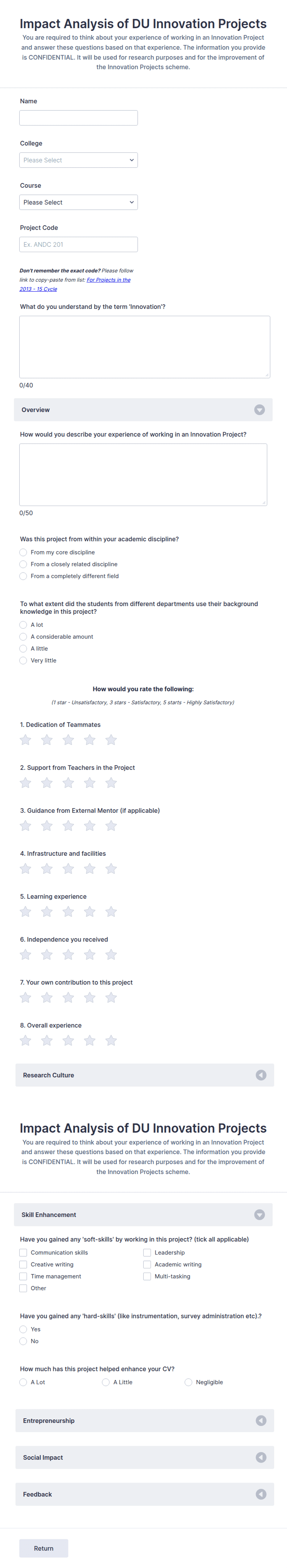 DU Innovation Projects - Students' Survey Form Template | Jotform