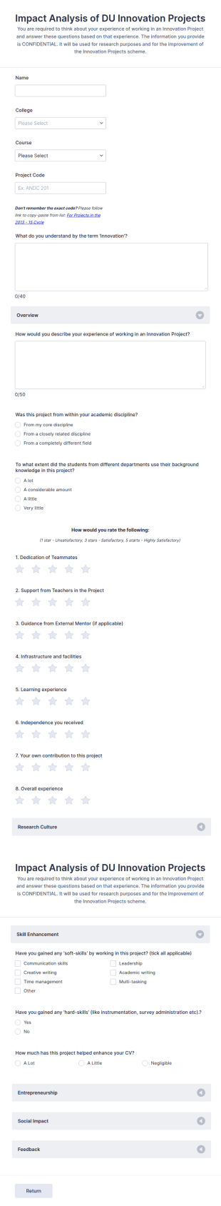 Student Innovation Project Evaluation Form Template