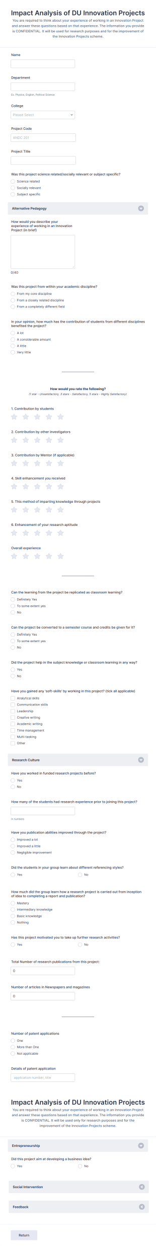 Innovation Project Impact Evaluation Form Template