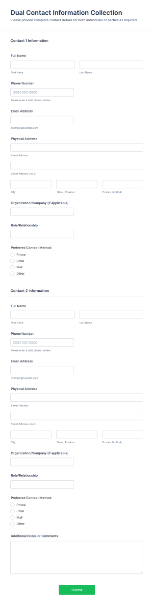Dual Contact Information Collection Form Template