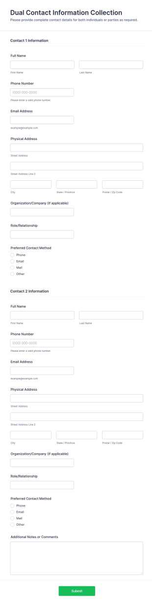 Dual Contact Information Collection Form Template