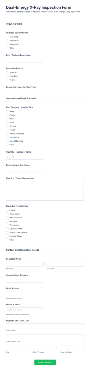 Dual Energy X Ray Inspection Request Form Template