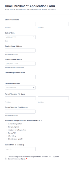 Dual Enrollment Application Form Template