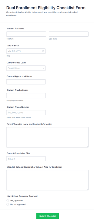 Dual Enrollment Eligibility Checklist Form Template