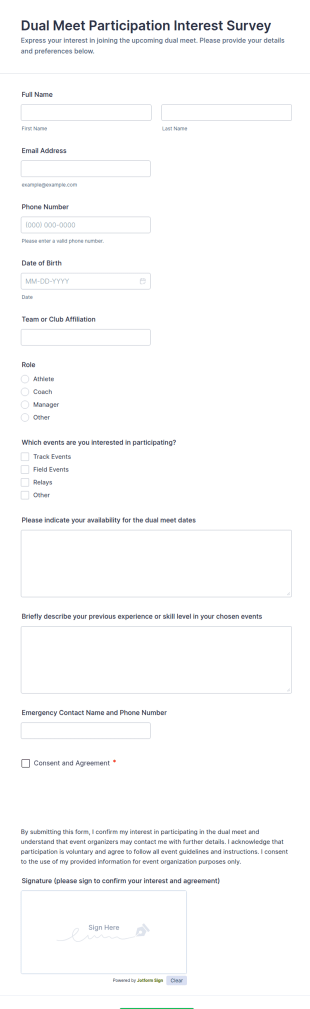 Dual Meet Participation Interest Survey Form Template