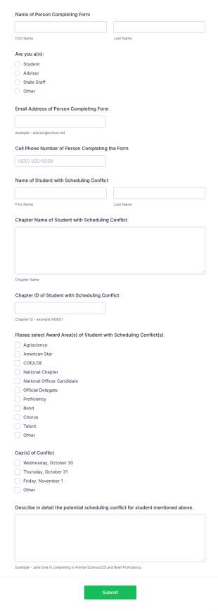 Student Scheduling Conflict Report Form Template