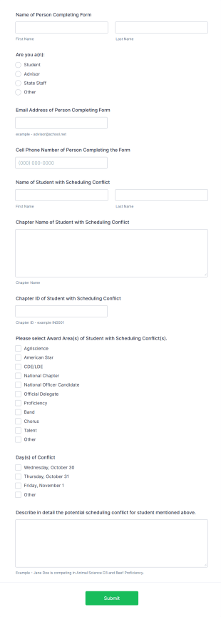 Student Scheduling Conflict Report Form Template