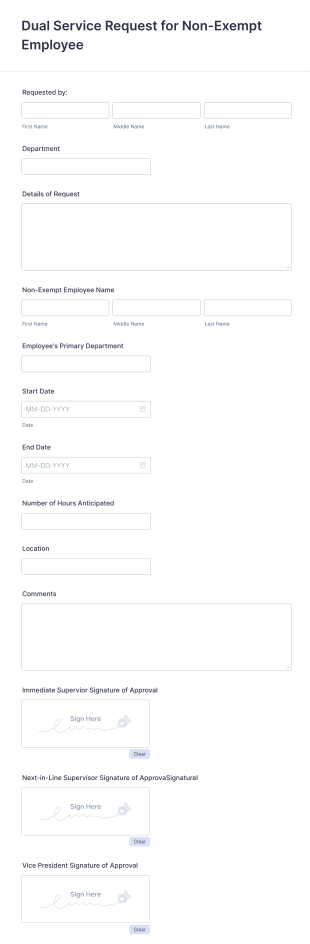 Non Exempt Employee Dual Service Request Form Template