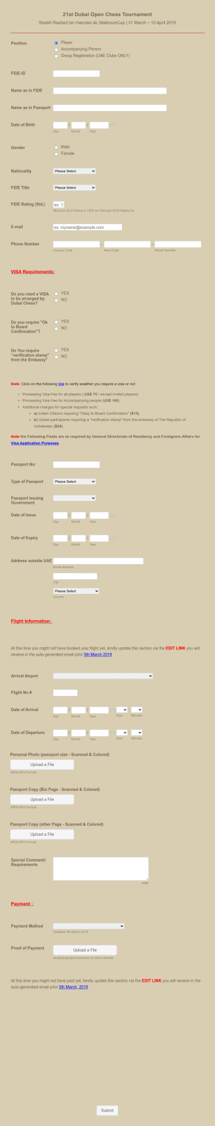 Dubai Open 2019 | Registration Form Template