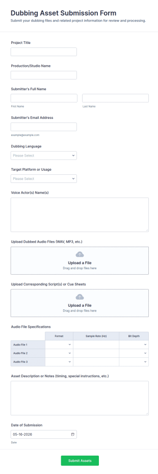 Dubbing Asset Submission Form Template