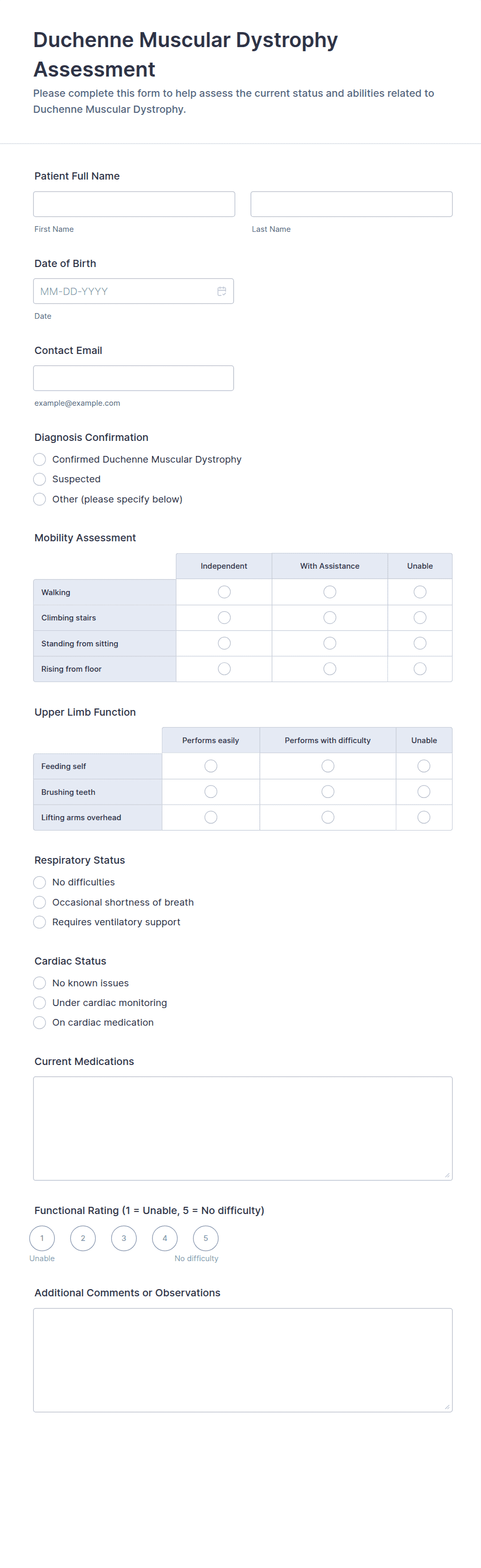 Duchenne Muscular Dystrophy Assessment Form Template | Jotform