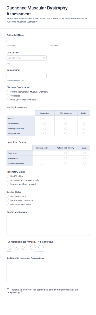 Duchenne Muscular Dystrophy Assessment Form Template