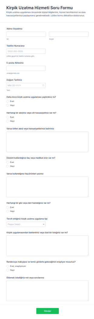 Dudak Uzantısı Bilgi Form Şablonu