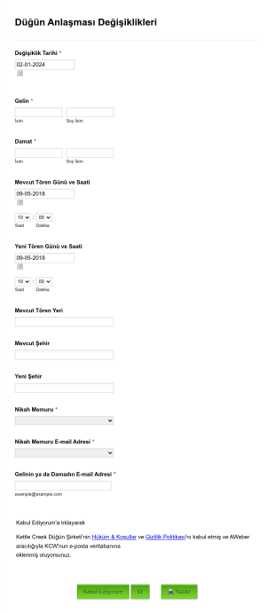 Dugun Anlasmasi Degisiklikleri Form Template