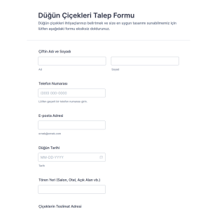 Düğün Çiçekleri Bilgi Toplama Formu 🌸💍 Form Şablonu