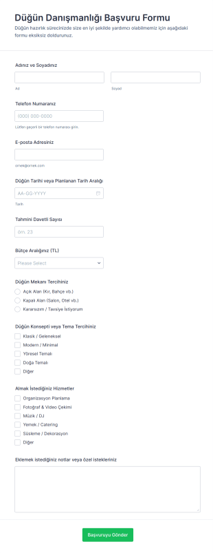Düğün Danışmanlığı Başvuru Form Şablonu