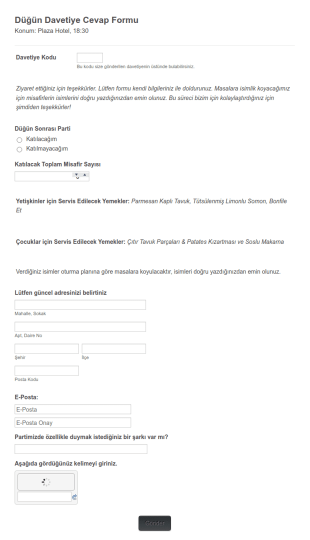 Düğün Davetiyesi Cevap Form Şablonu