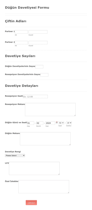 Düğün Davetiyesi Form Şablonu