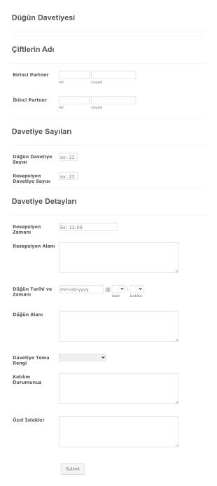 Dugun Davetiyesi Organizasyon Form Şablonu