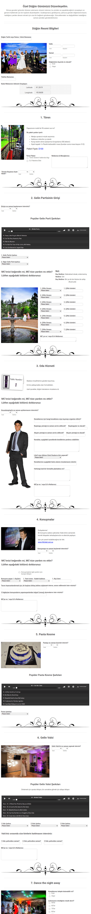 Düğün Etkinlik Organizatör Form Şablonu