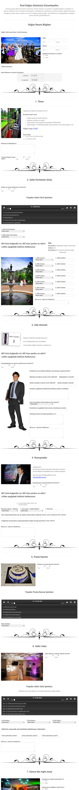 Düğün Etkinlik Organizatör Form Şablonu