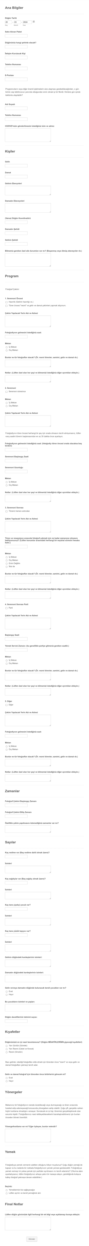 Düğün Fotoğraf Planı Form Template