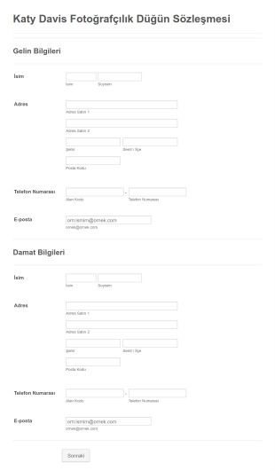 Düğün Fotoğrafçısı Sözleşmesi Form Template
