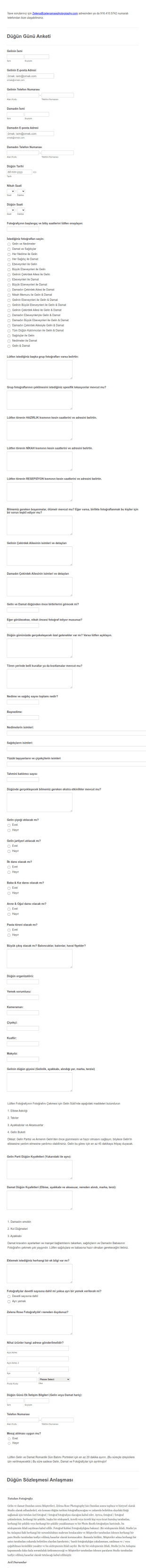 Düğün Günü Anketi Form Şablonu