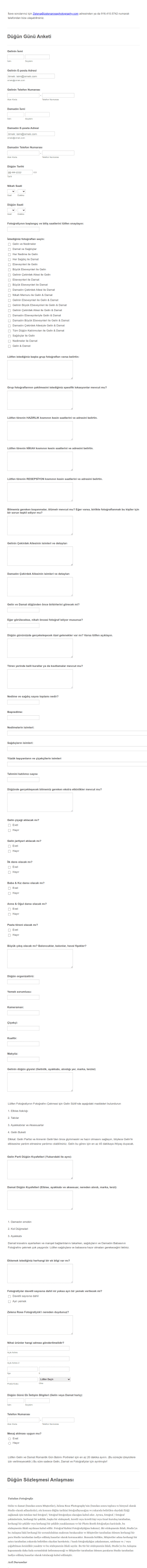 Düğün Günü Anketi Form Şablonu