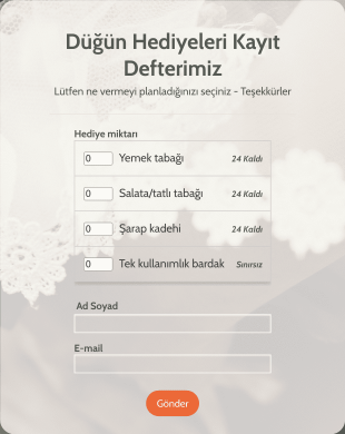 Düğün Hediyeleri Kayıt Defteri Form Template