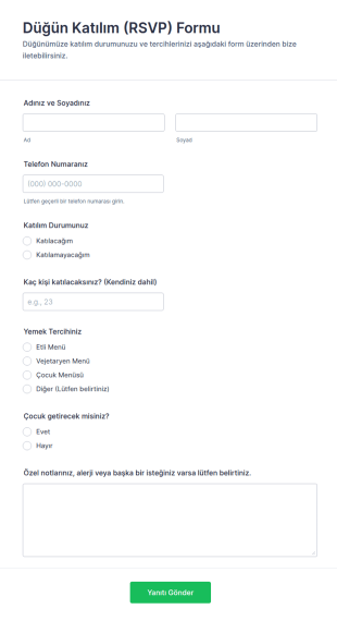 Düğün Katılım (RSVP) Form Şablonu