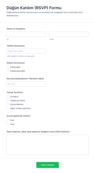 Düğün Katılım (RSVP) Form Template