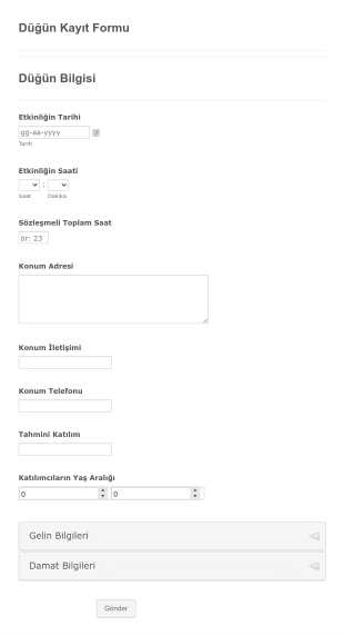 Düğün Kayıt Form Şablonu