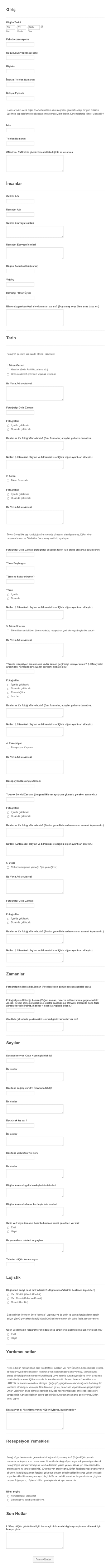 Düğün Planı Anketi Form Template
