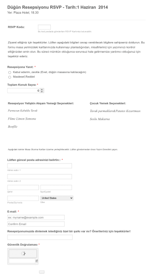 Düğün Rezervasyon Form Template