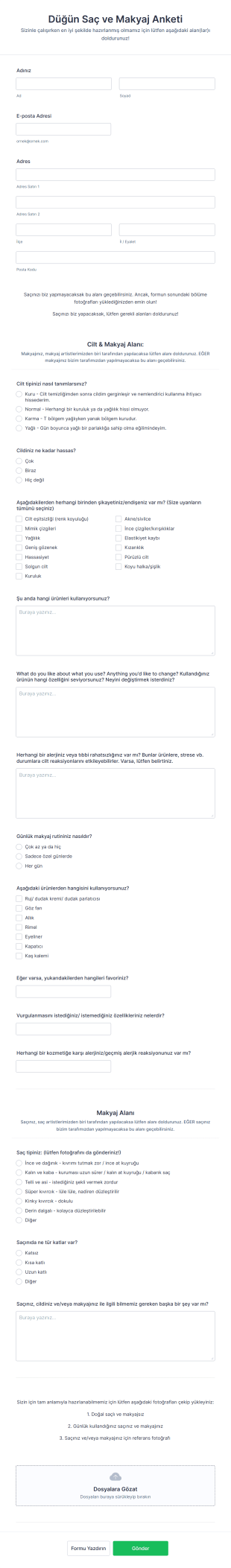 Düğün Saç Ve Makyaj Anketi Form Şablonu