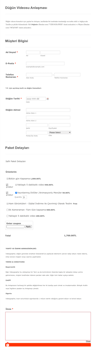 Düğün Video Form Template