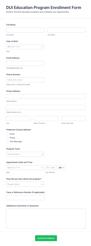 DUI Education Program Enrollment Form Template