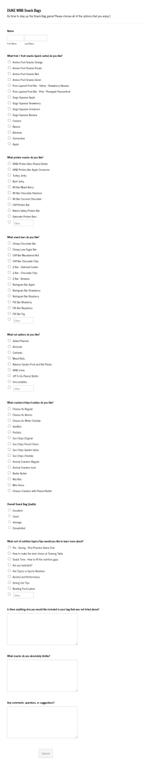 Snack Bag Survey Template