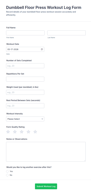 Dumbbell Floor Press Workout Log Form Template