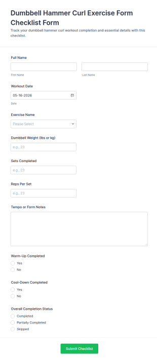 Dumbbell Hammer Curl Exercise Form Template