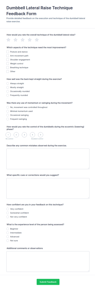 Dumbbell Lateral Raise Technique Feedback Form Template