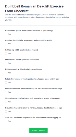 Dumbbell Romanian Deadlift Checklist Form Template