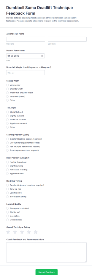 Dumbbell Sumo Deadlift Technique Feedback Form Template