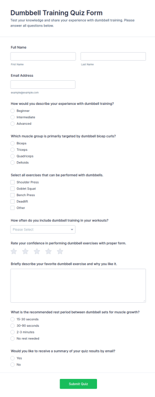 Dumbbell Training Quiz Form Template