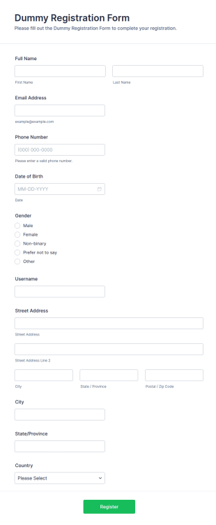 Dummy Registration Form Template
