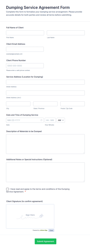 Dumping Service Agreement Form Template